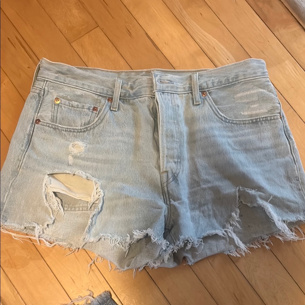 Levi's Blue Distressed Jean Shorts Casual Style